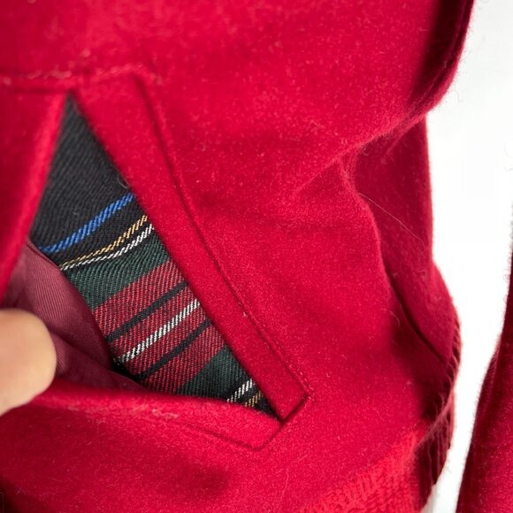 Sessun France Ted Red Cropped Pea Coat Double-Breast Wool-Blend Knit Trim Large - Picture 10 of 14